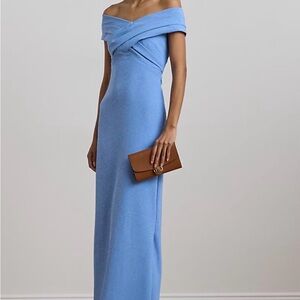 Ralph Lauren Light Blue Off-Shoulder Maxi Dress
